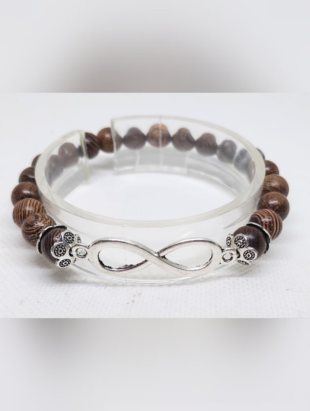 Wood Bead Infinity Bracelet Brown Men's G31